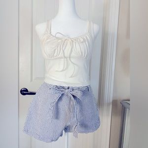 BANANA REPUBLIC WOMEN HIGH RISE TIE WAIST CASUAL SHORT IN GRAY STRIPE SZ 4